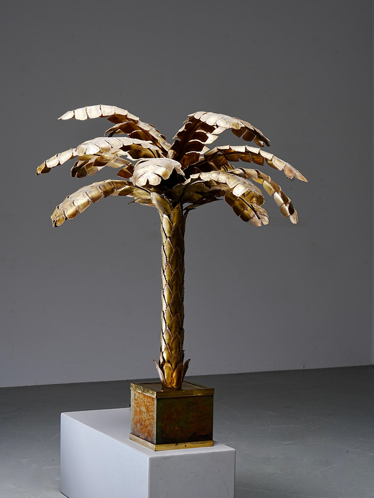 Christian Techoueyres for Maison Jansen Palm Lamp in Brass, France, 1970's