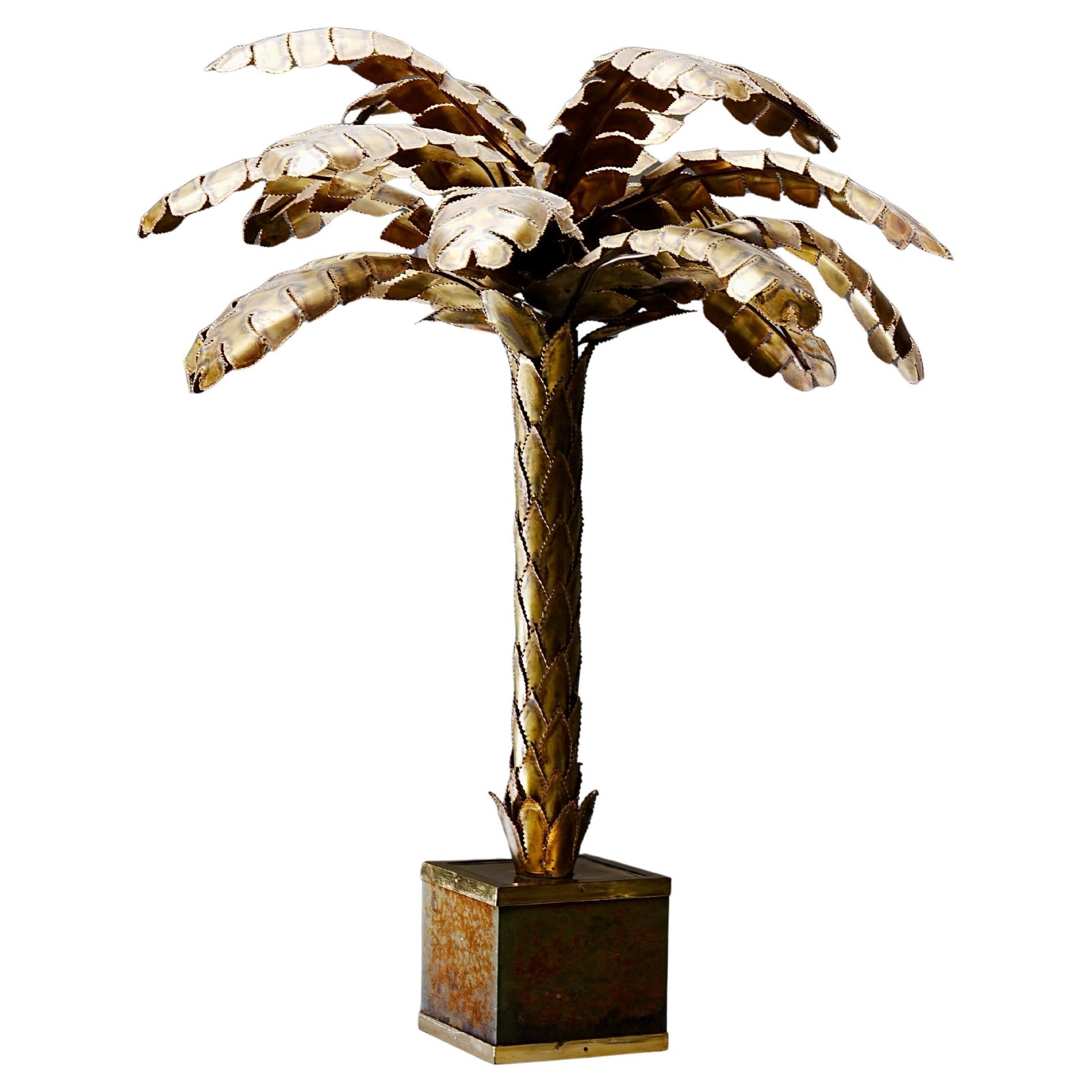 Christian Techoueyres for Maison Jansen Palm Lamp in Brass, France, 1970's