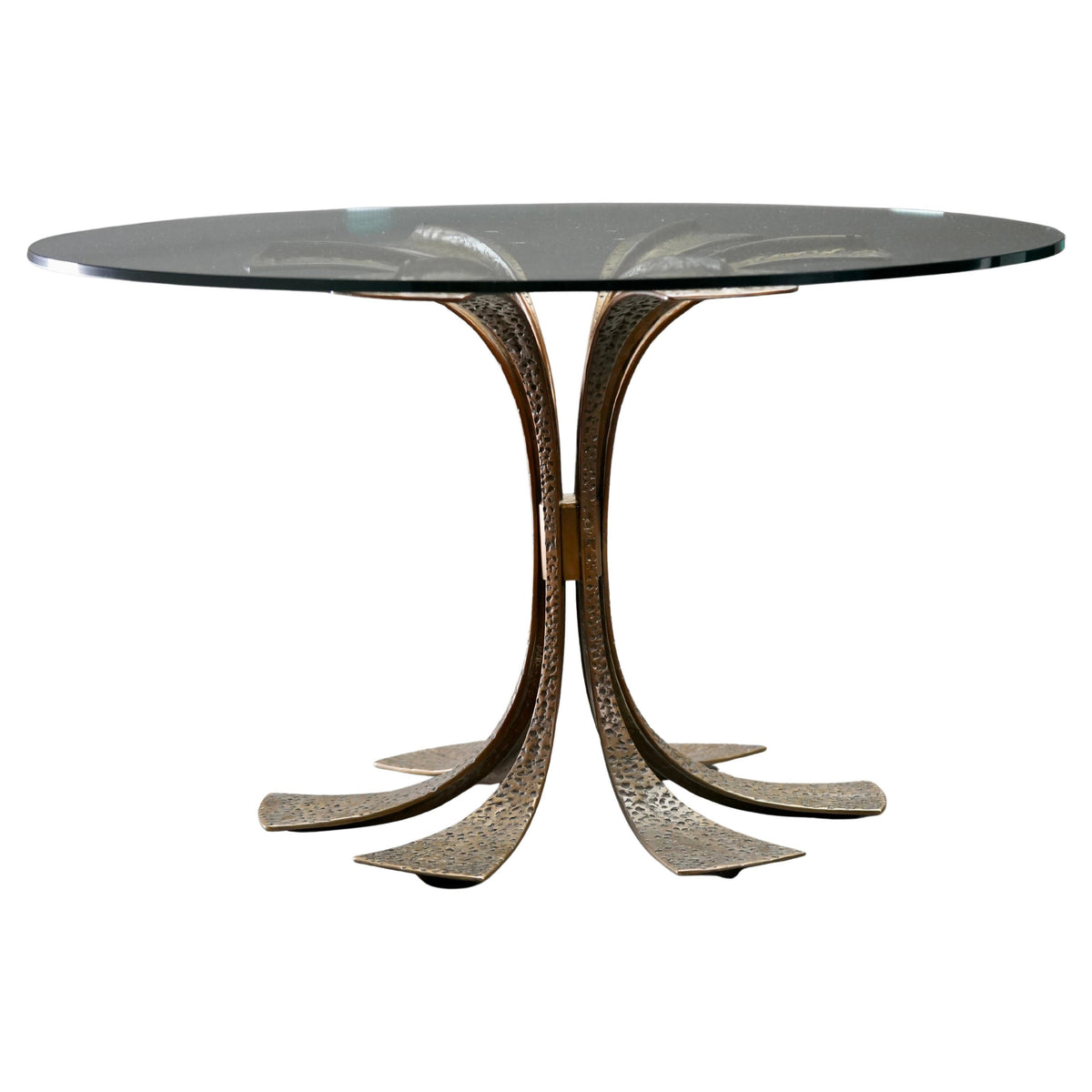 Luciano Frigerio Dining Table in hammered Brass and Glass, Italy, 1960's