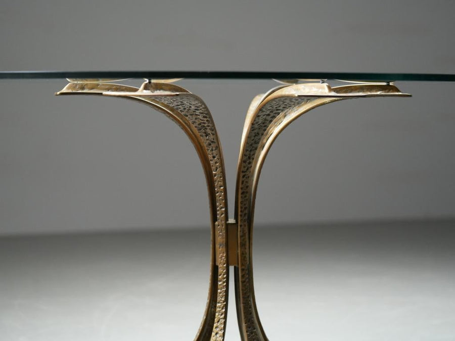 Luciano Frigerio Dining Table in hammered Brass and Glass, Italy, 1960's