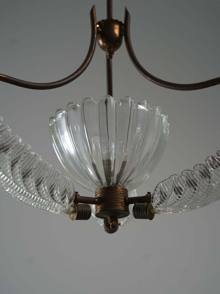 Set of 6 Pendants in Glass and Brass, Italy, 1940’s