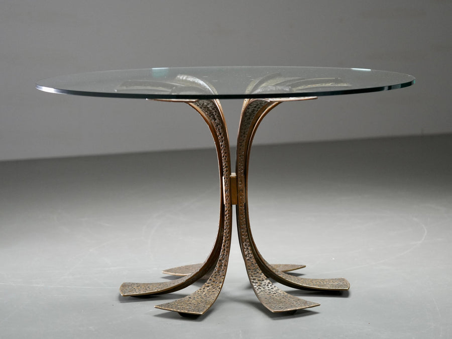 Luciano Frigerio Dining Table in hammered Brass and Glass, Italy, 1960's