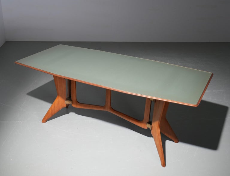 Ariberto Colombo Dining Room Table in Walnut, Glass and Brass, Italy, 1950's