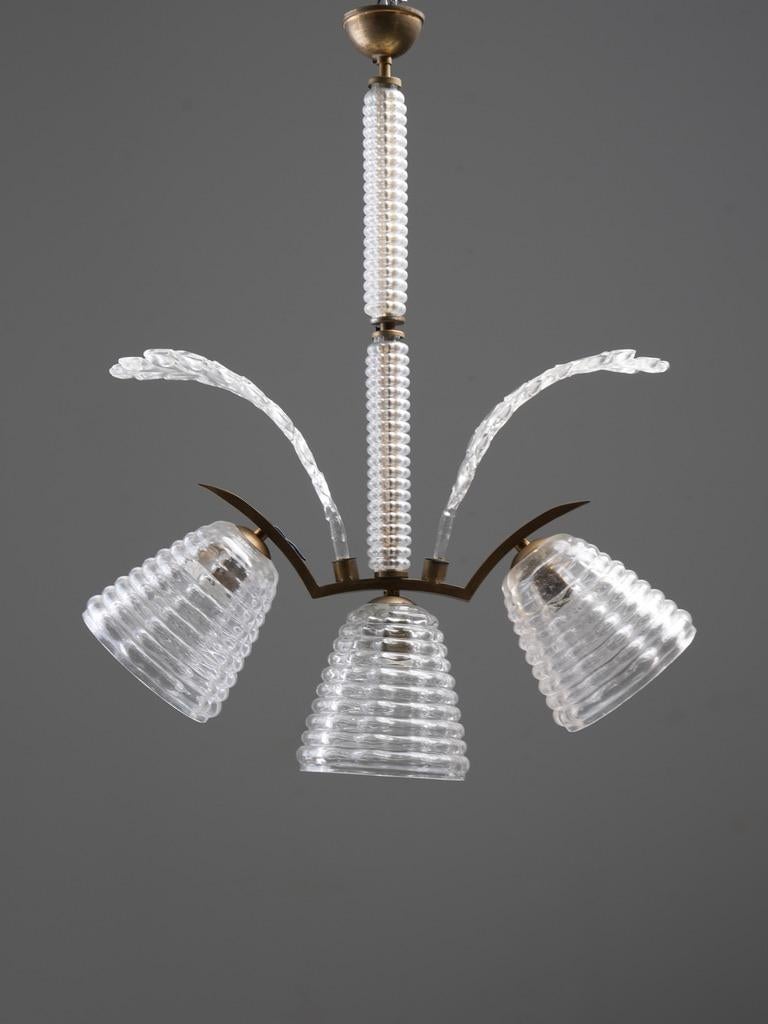 Set of 6 Pendants in Glass and Brass, Italy, 1940’s