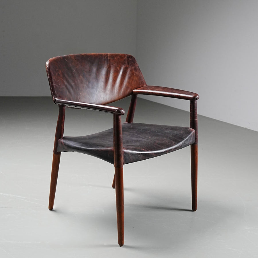 Armchair in Leather and Teak by Larsen and Bender for Willy Beck, Denmark, 1950