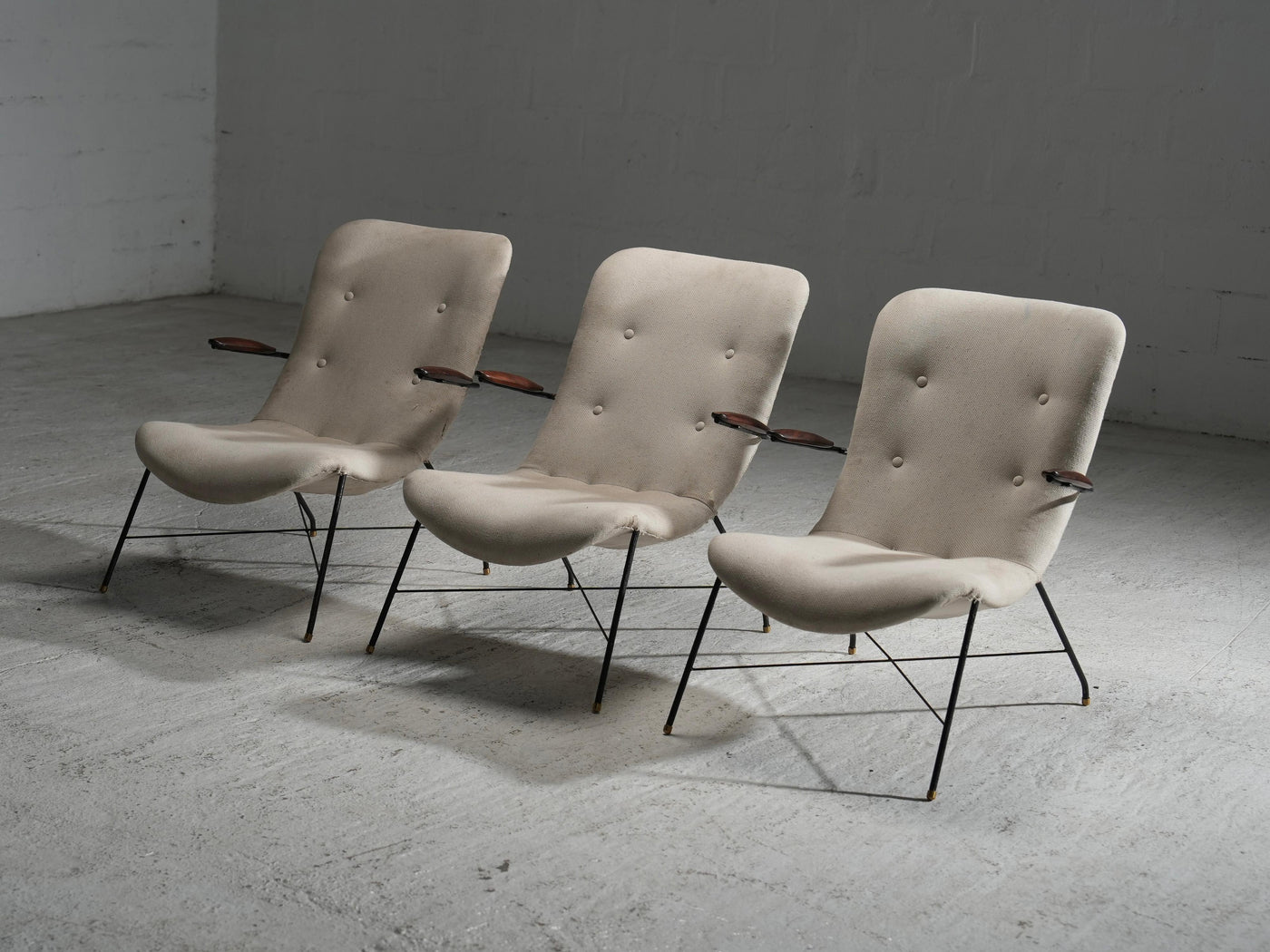 Set of 3 Lounge Chairs by Eisler and Hauner in Wood and Steel,  Brazil, 1960's