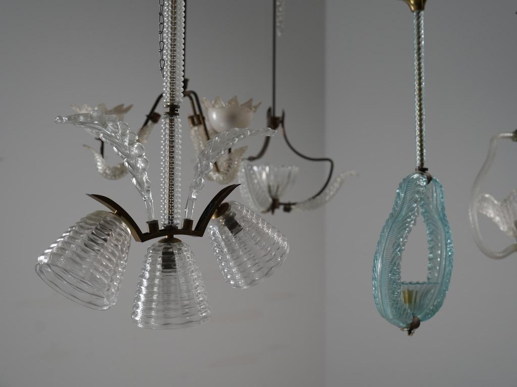Set of 6 Pendants in Glass and Brass, Italy, 1940’s