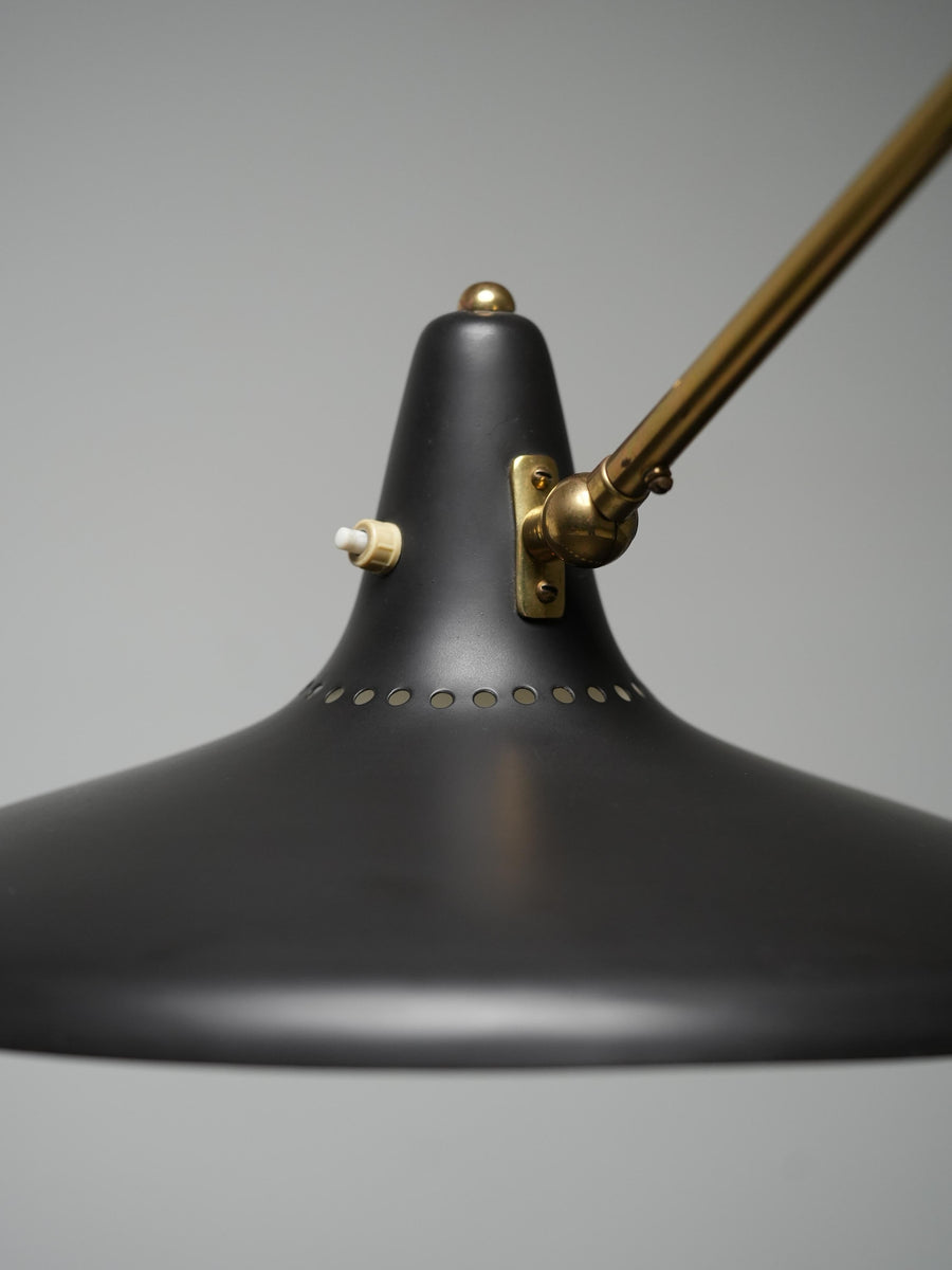 Stilnovo No 3030 Wall Light in Brass and black Metal, Italy, 1950's
