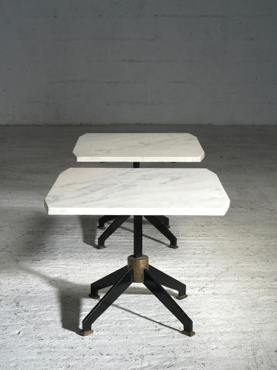 Set of Two Side Tables in Marble, Metal and Brass, Brazil, 1950's