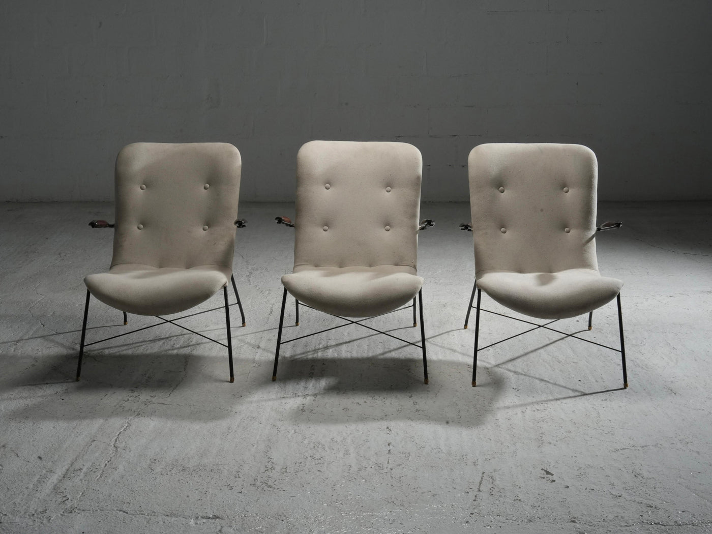 Set of 3 Lounge Chairs by Eisler and Hauner in Wood and Steel,  Brazil, 1960's