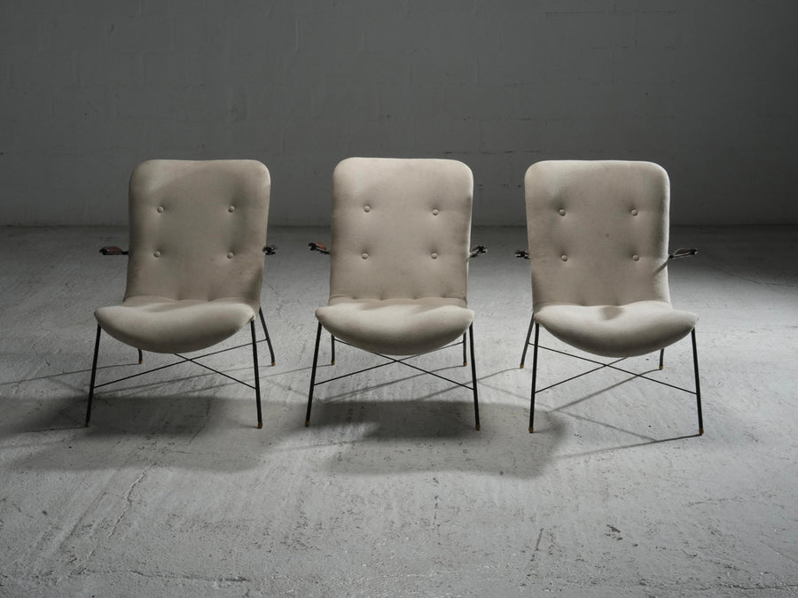Set of 3 Lounge Chairs by Eisler and Hauner in Wood and Steel,  Brazil, 1960's