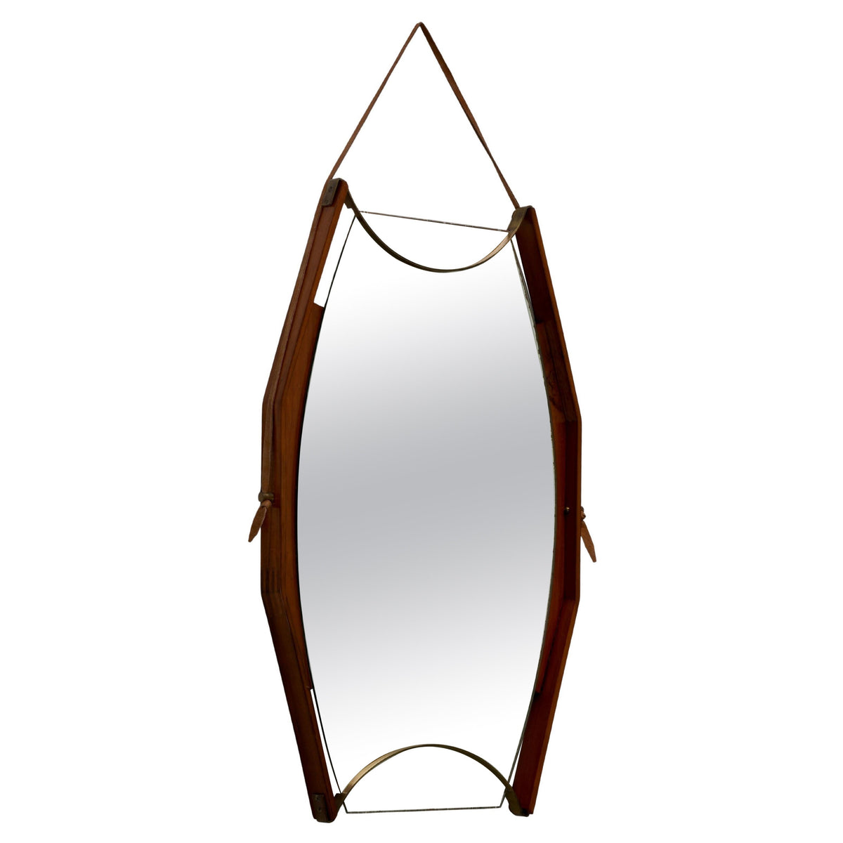 Wall Mirror in Walnut, Brass and Glass, Italy, 1950's