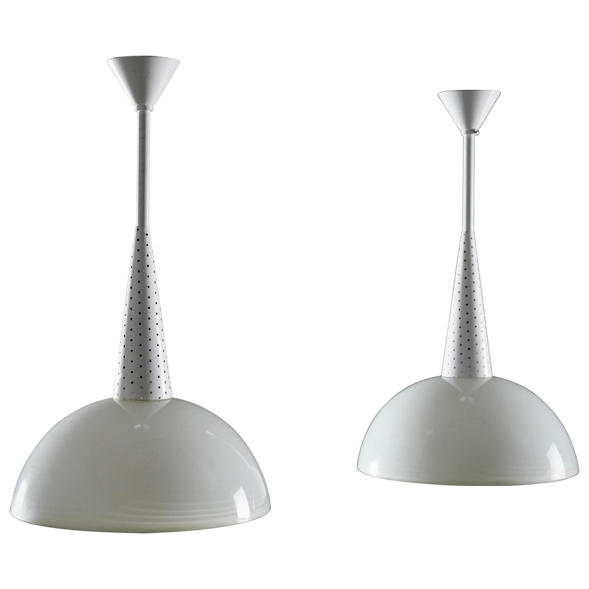 Set of 2 Mathieu Matégot for Holophane Ceiling Lamps in Metal and Glass, 1960's