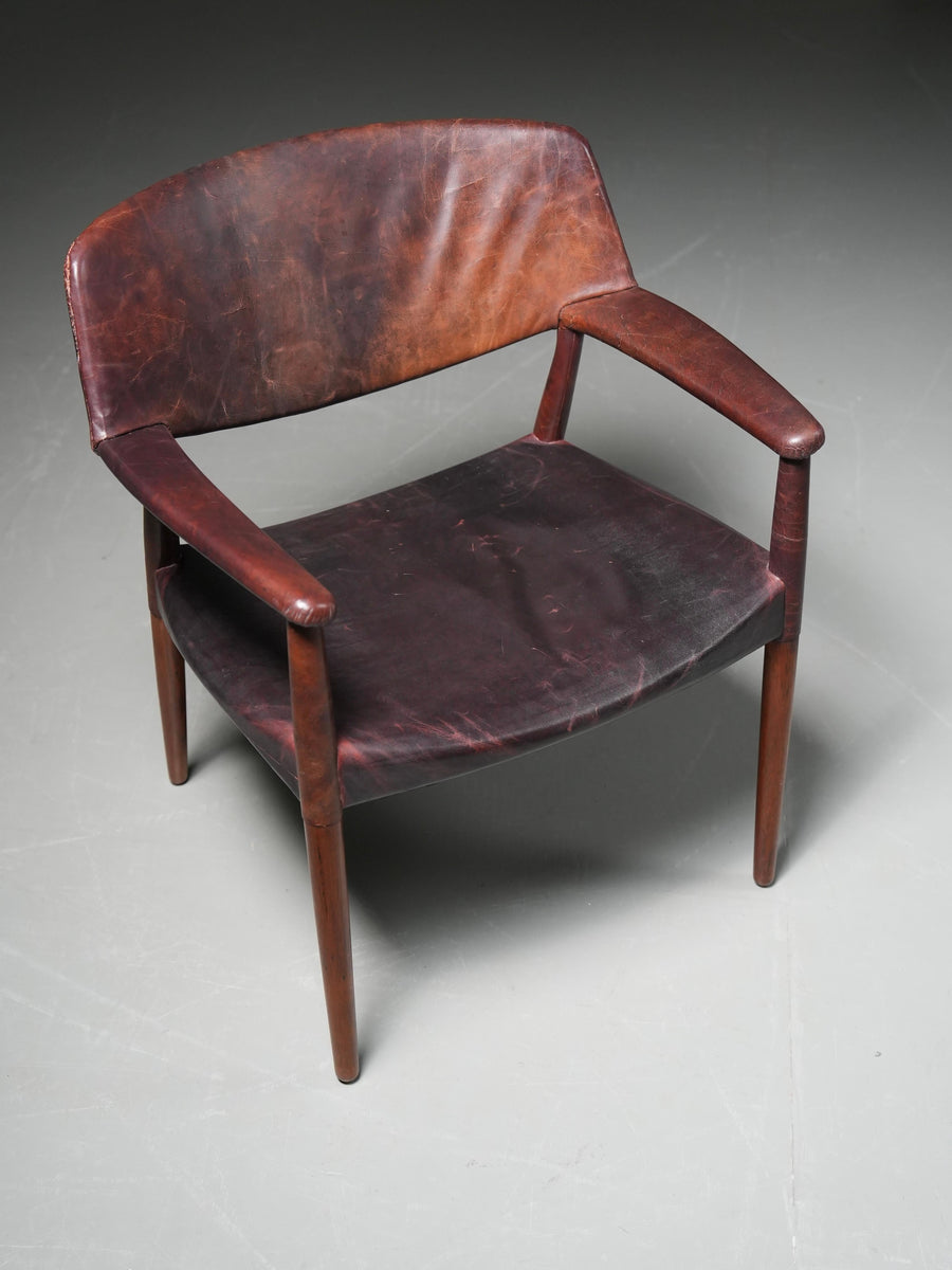 Armchair in Leather and Teak by Larsen and Bender for Willy Beck, Denmark, 1950
