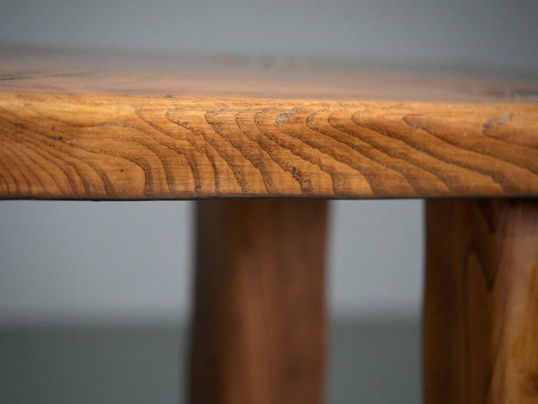 Brutalist Dining Room Set in Solid Pine including 6 Stools, France, 1970's