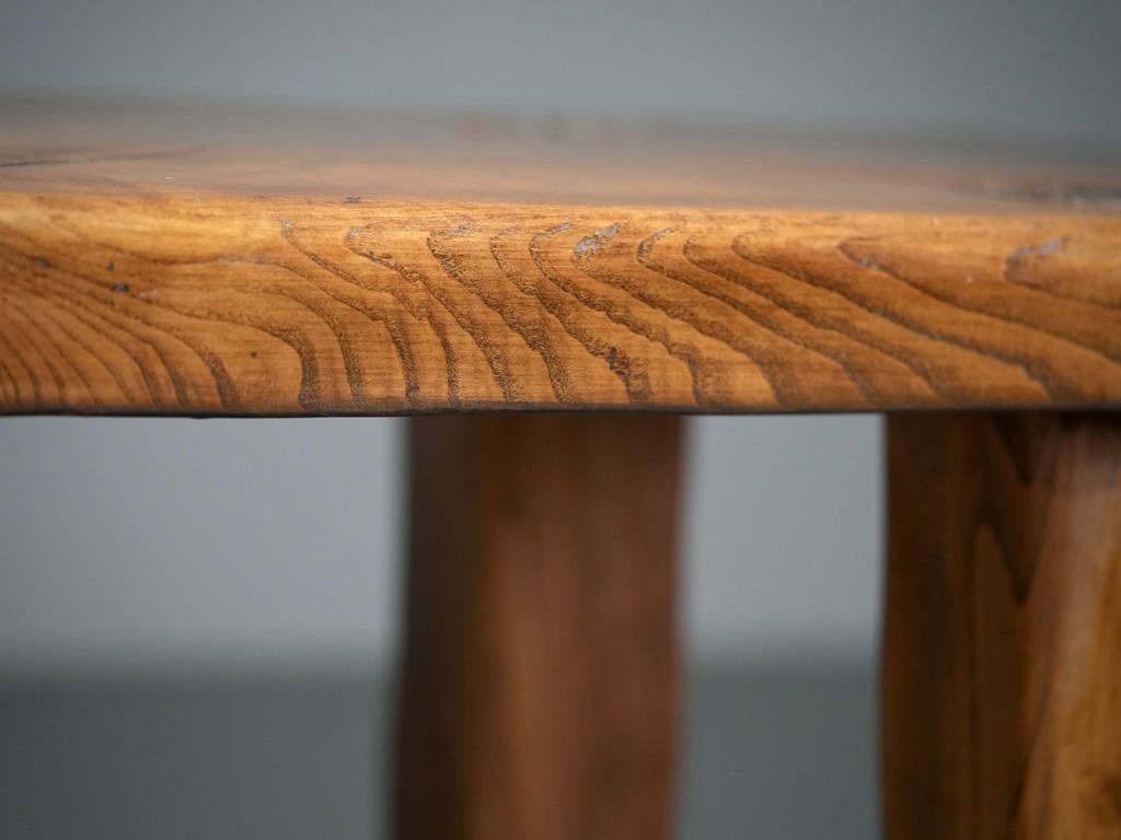 Brutalist Dining Room Set in Solid Pine including 6 Stools, France, 1970's