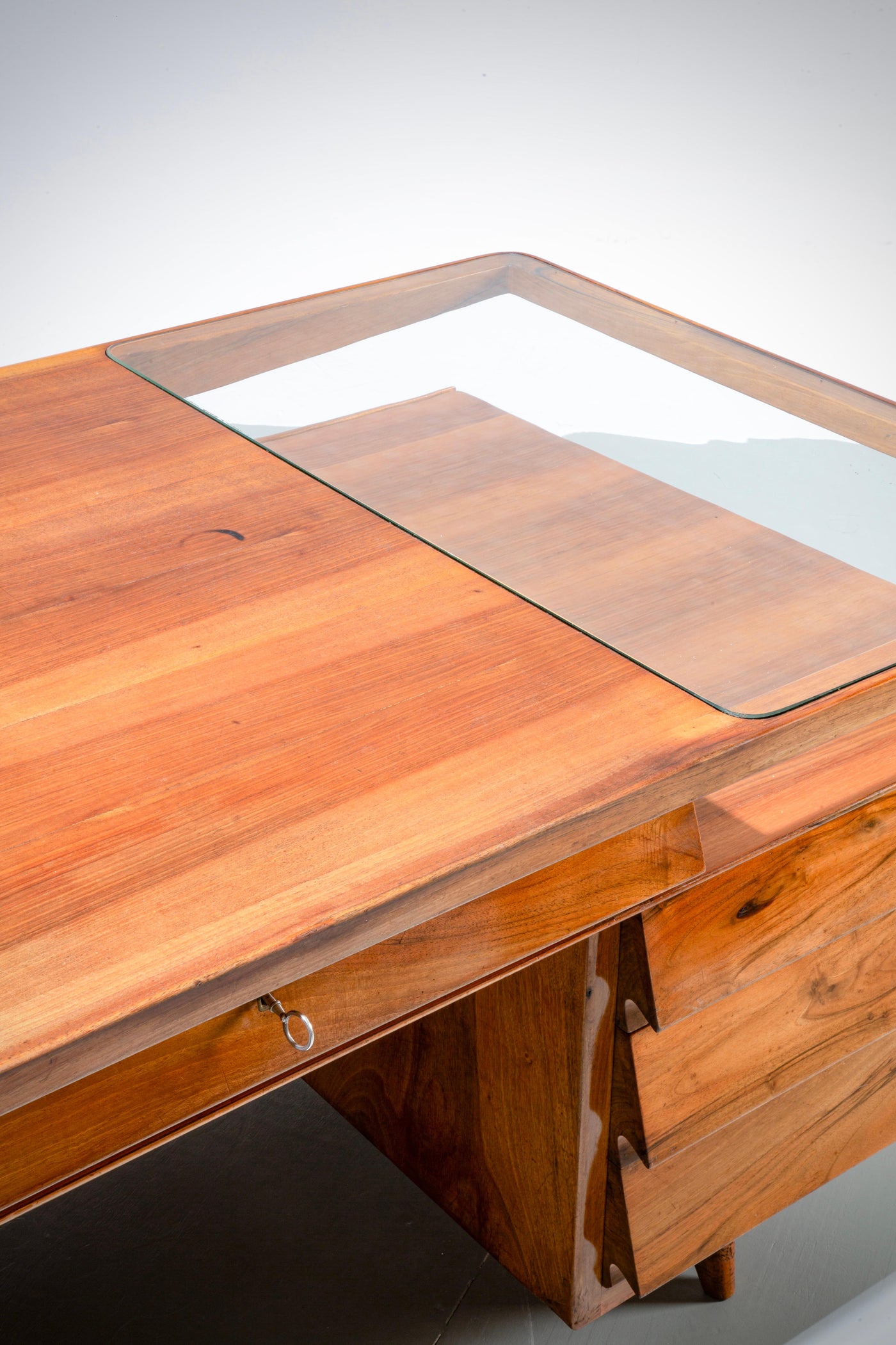 Writing Desk by Silvio Cavatorta in Solid Walnut and Glass, Italy, 1950's