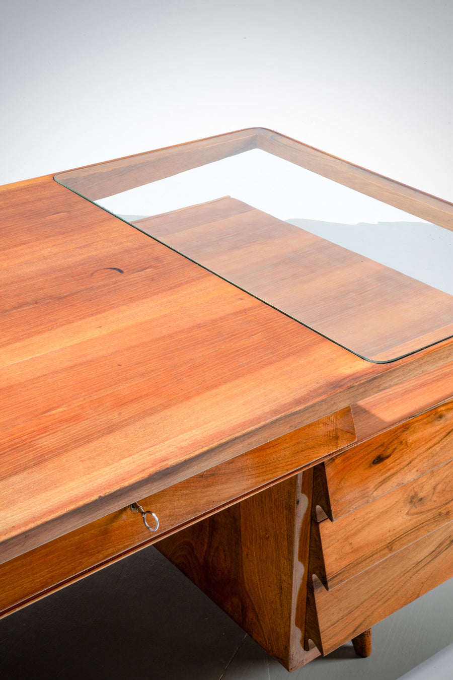 Writing Desk by Silvio Cavatorta in Solid Walnut and Glass, Italy, 1950's