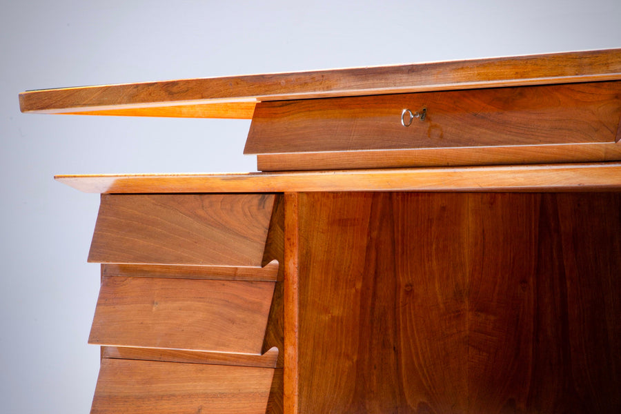 Writing Desk by Silvio Cavatorta in Solid Walnut and Glass, Italy, 1950's