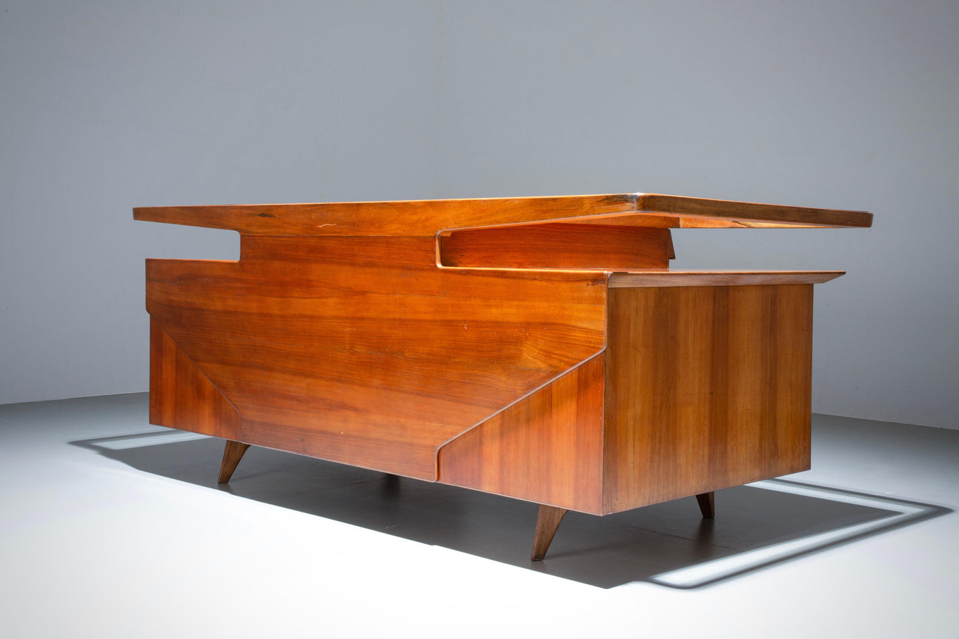 Writing Desk by Silvio Cavatorta in Solid Walnut and Glass, Italy, 1950's