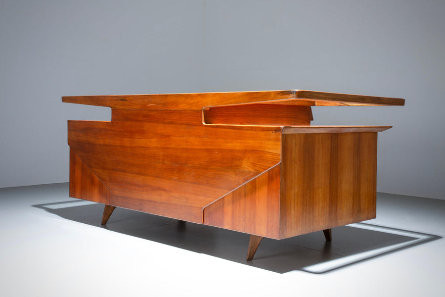 Writing Desk by Silvio Cavatorta in Solid Walnut and Glass, Italy, 1950's