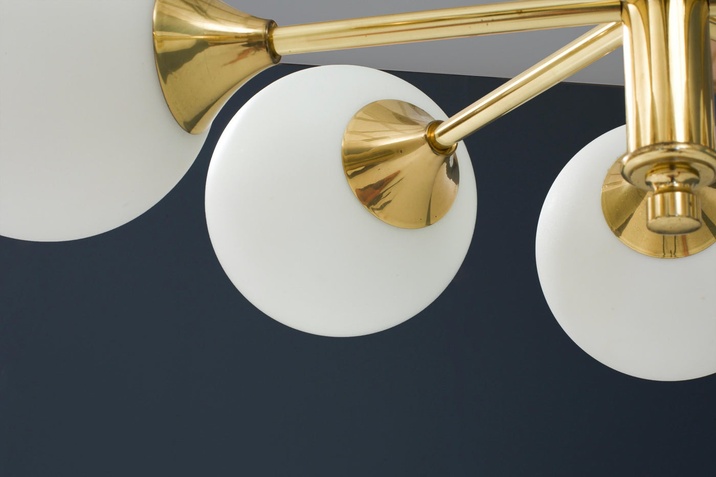 Sputnik in Brass and 8 Opaline Bulbs, Eastern Europe, 1960s