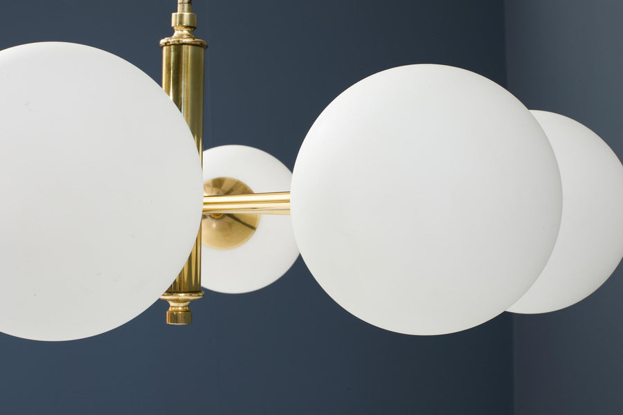 Sputnik in Brass and 8 Opaline Bulbs, Eastern Europe, 1960s