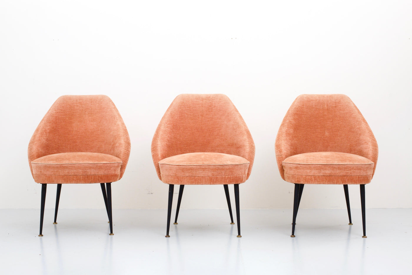 Set of Three Lounge Chairs in Pink Velvet by Carlo Pagano for Arflex, Italy 1952