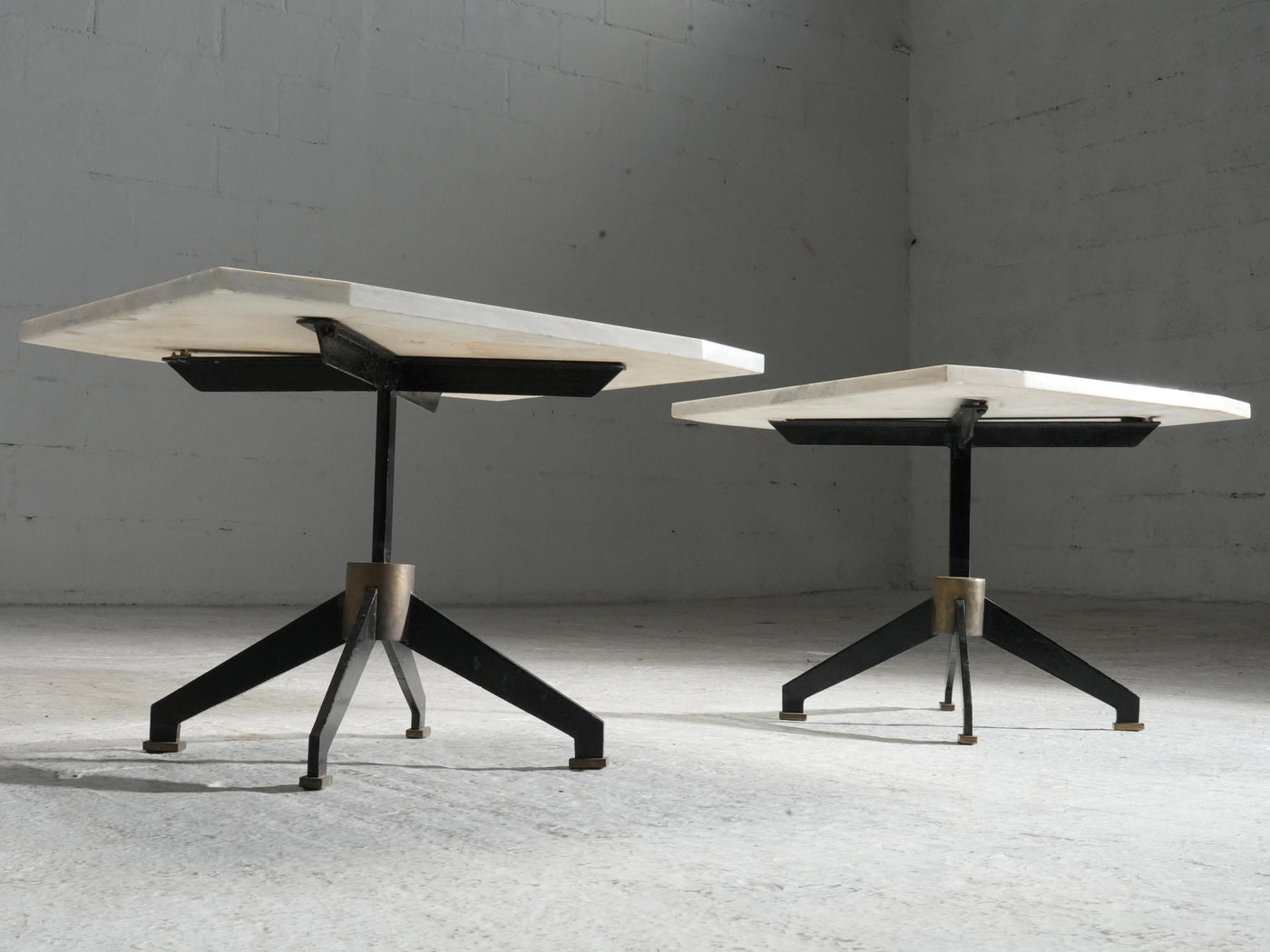 Set of Two Side Tables in Marble, Metal and Brass, Brazil, 1950's