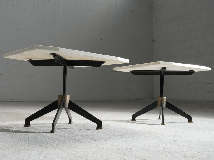 Set of Two Side Tables in Marble, Metal and Brass, Brazil, 1950's