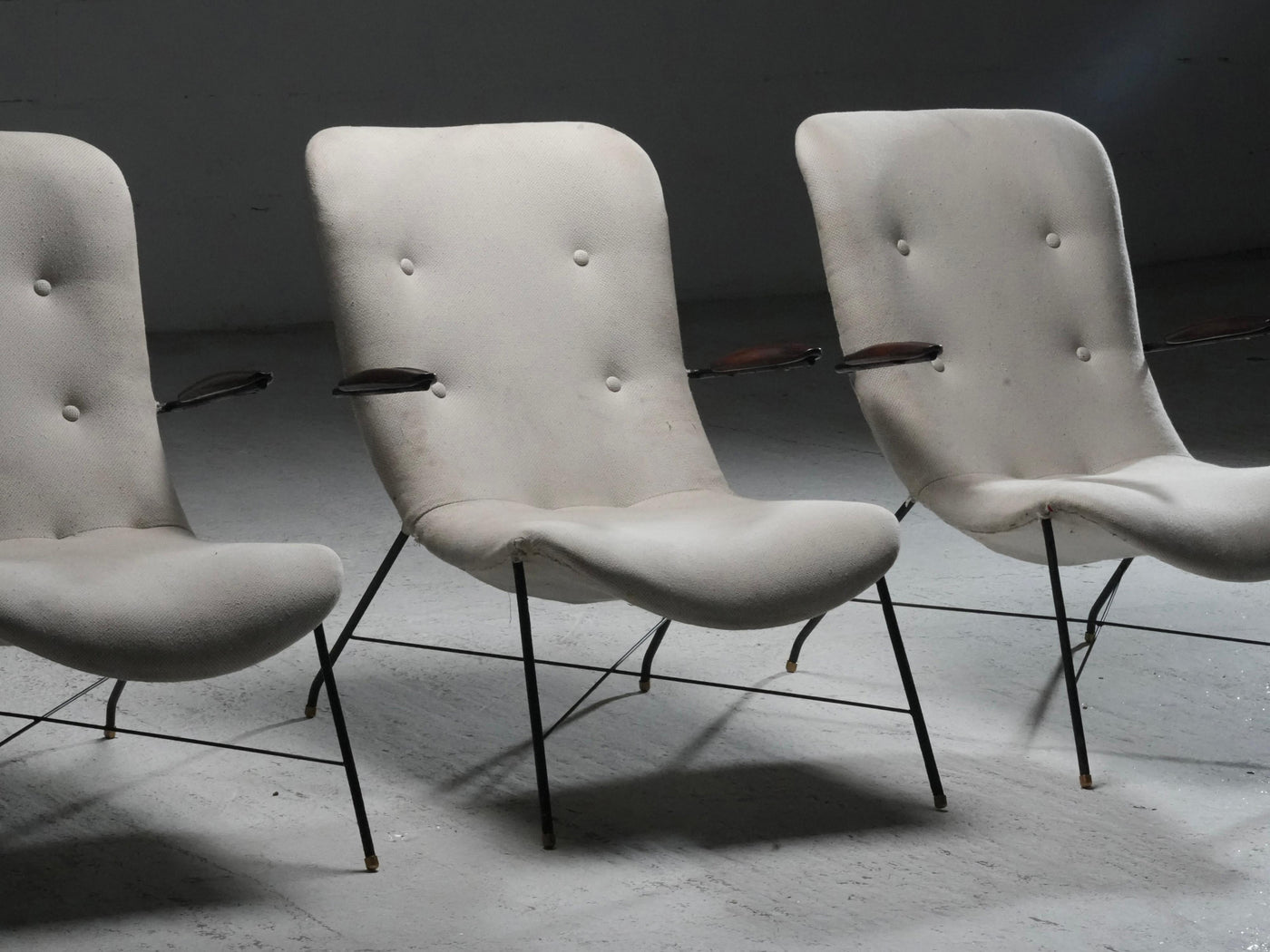 Set of 3 Lounge Chairs by Eisler and Hauner in Wood and Steel,  Brazil, 1960's