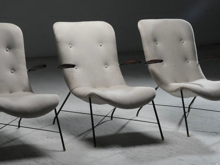 Set of 3 Lounge Chairs by Eisler and Hauner in Wood and Steel,  Brazil, 1960's