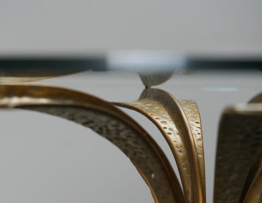 Luciano Frigerio Dining Table in hammered Brass and Glass, Italy, 1960's