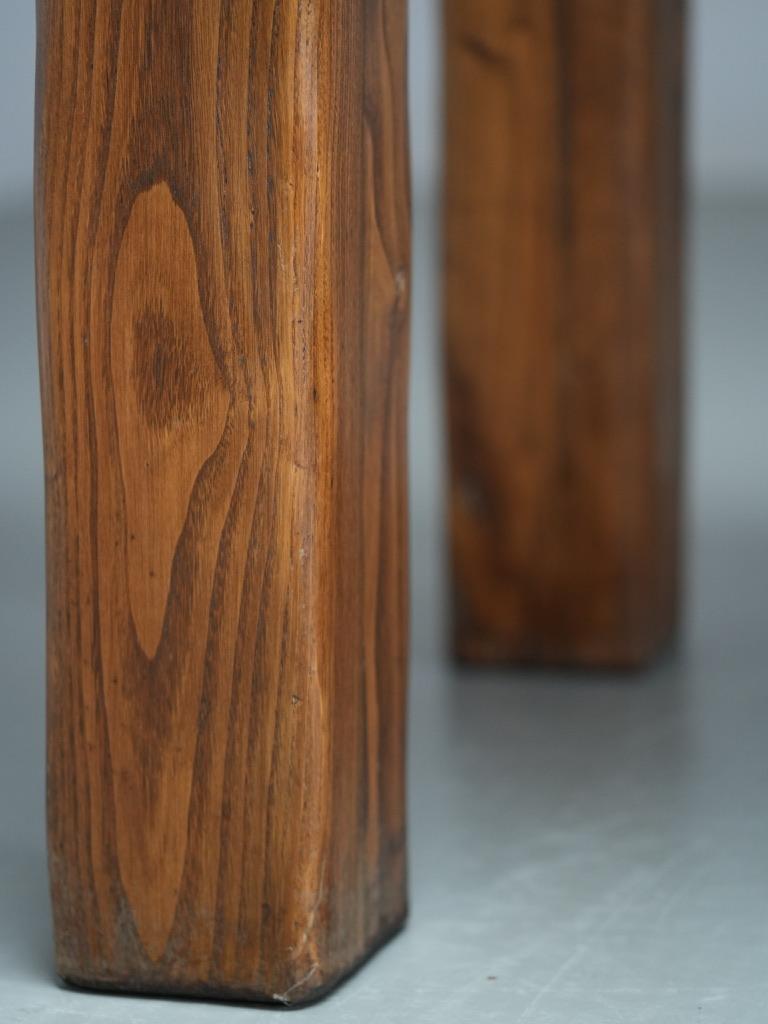 Brutalist Dining Room Set in Solid Pine including 6 Stools, France, 1970's