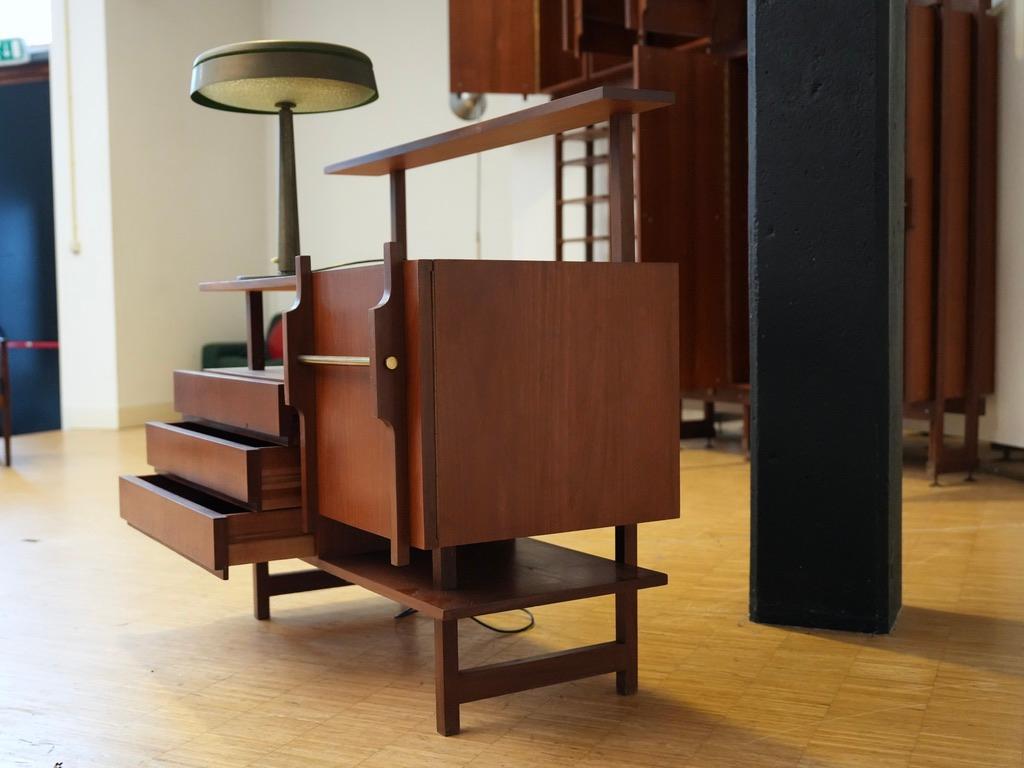 Geometrical Credenza in Wood and Brass, Italy 1960's