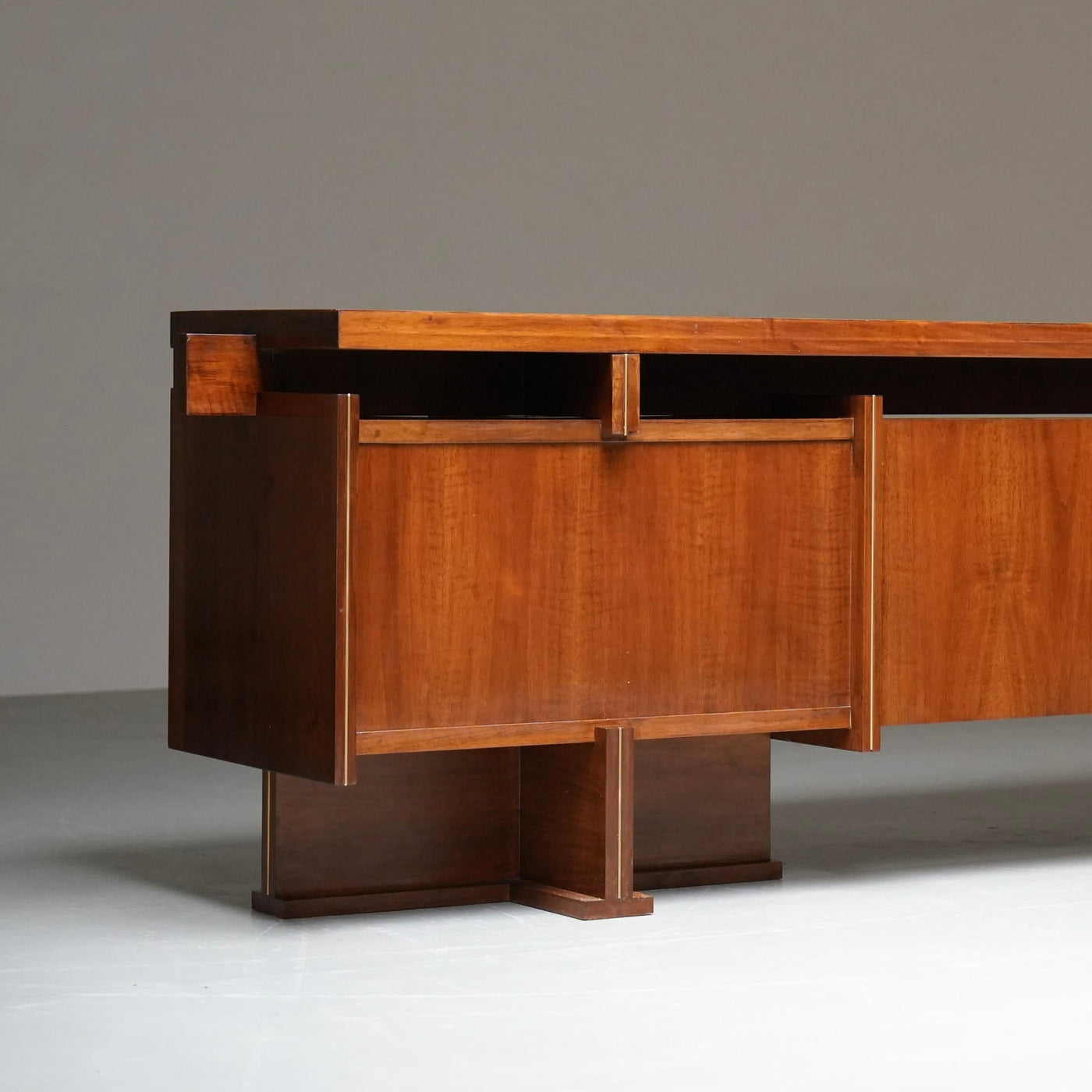 Italian Modernist Walnut and Brass Writing Desk, 1950s