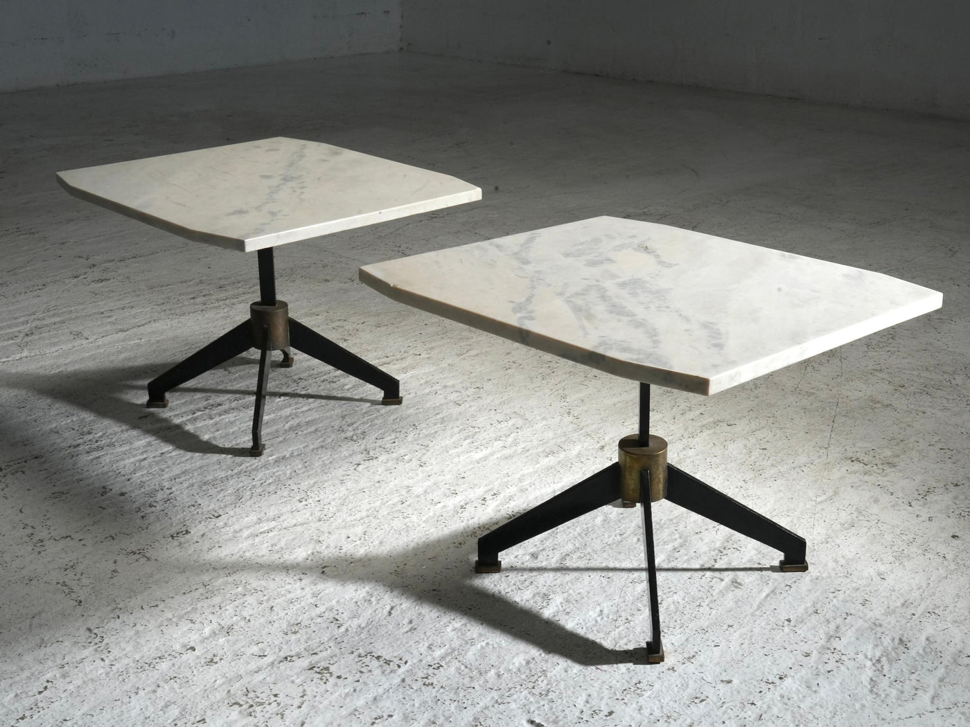 Set of Two Side Tables in Marble, Metal and Brass, Brazil, 1950's