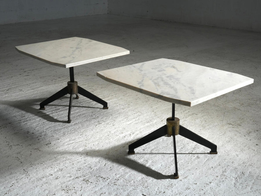 Set of Two Side Tables in Marble, Metal and Brass, Brazil, 1950's