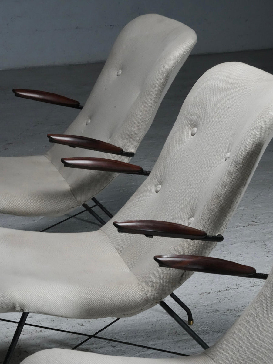 Set of 3 Lounge Chairs by Eisler and Hauner in Wood and Steel,  Brazil, 1960's