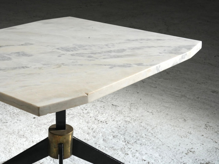 Set of Two Side Tables in Marble, Metal and Brass, Brazil, 1950's