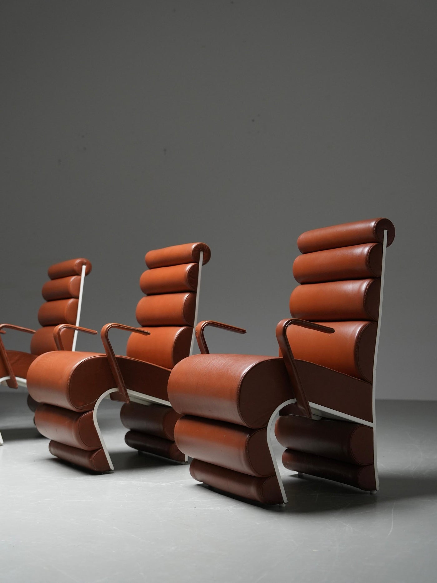 Set of 4 Armchairs in Metal and faux Leather, France, 1970s