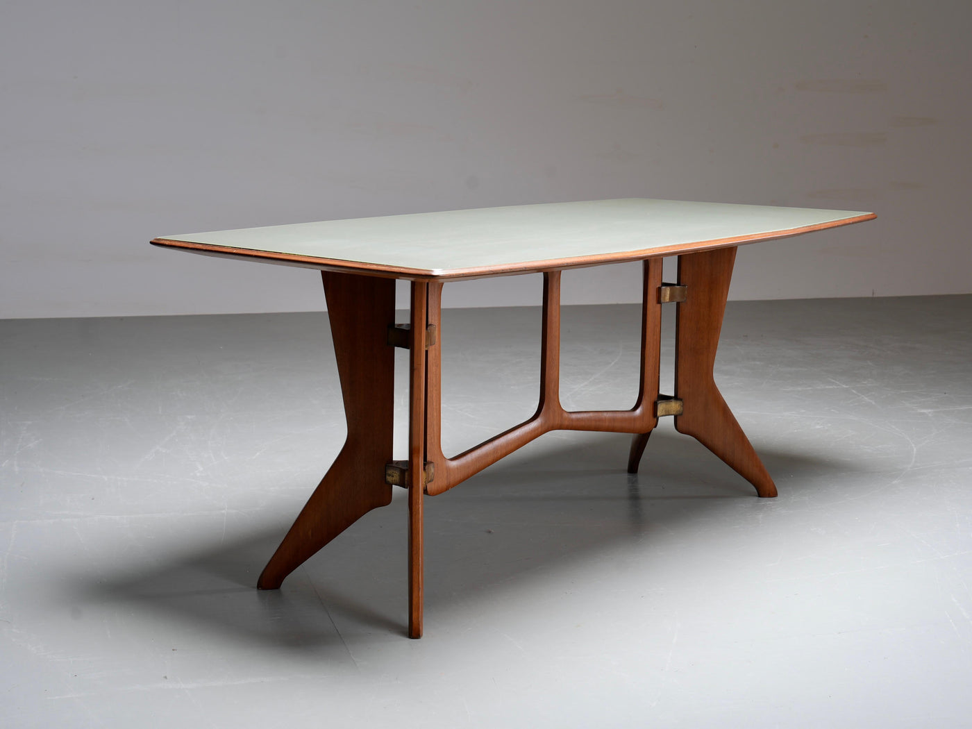 Ariberto Colombo Dining Room Table in Walnut, Glass and Brass, Italy, 1950's
