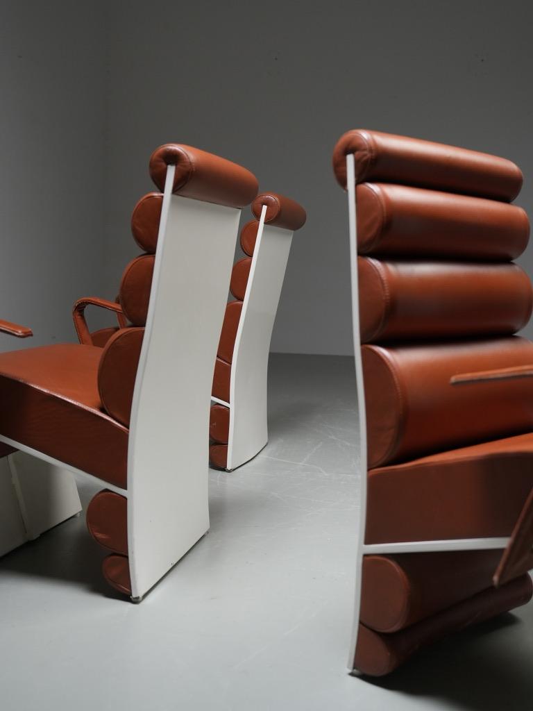 Set of 4 Armchairs in Metal and faux Leather, France, 1970s