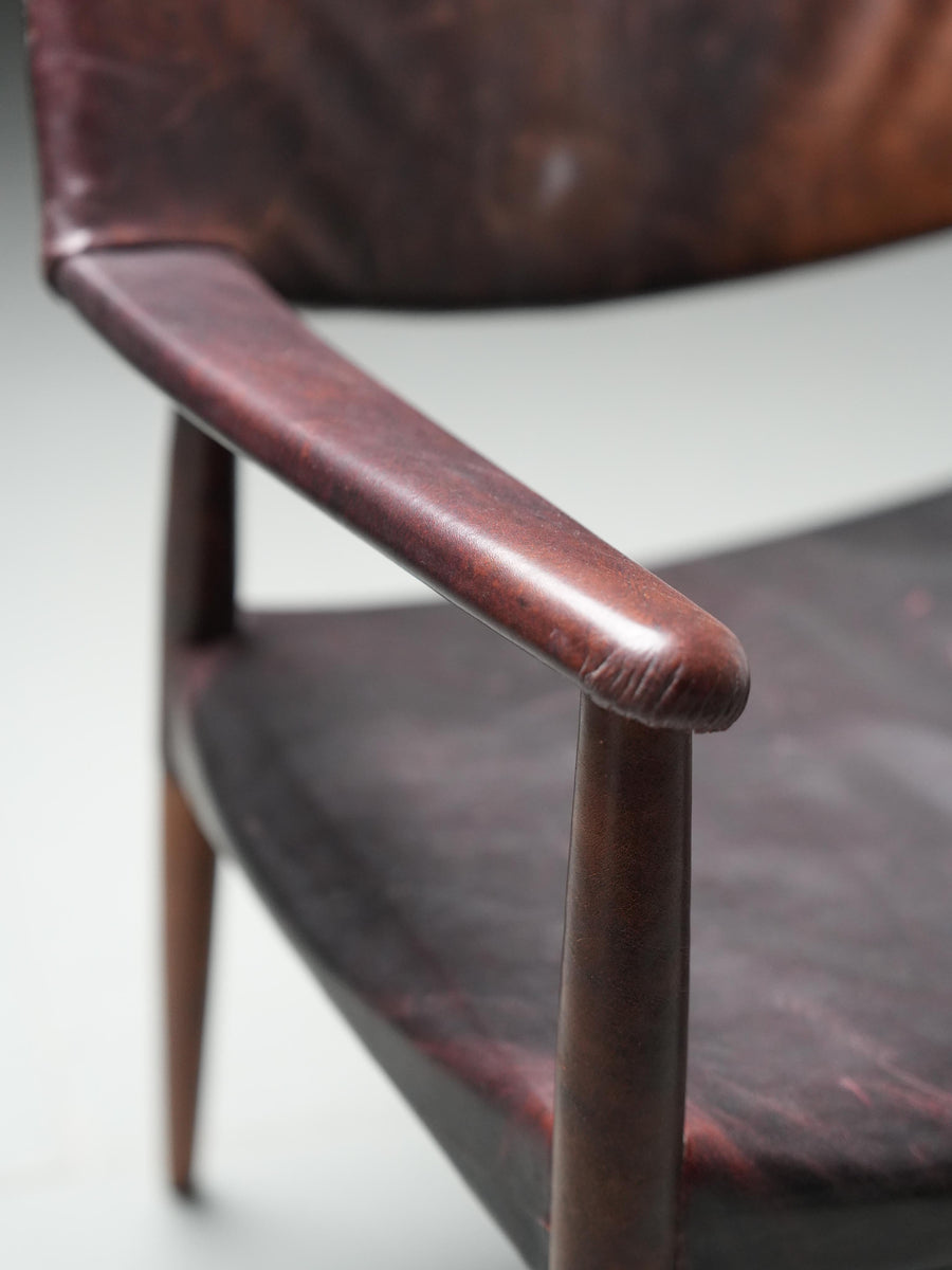 Armchair in Leather and Teak by Larsen and Bender for Willy Beck, Denmark, 1950