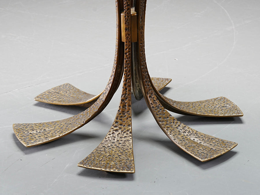 Luciano Frigerio Dining Table in hammered Brass and Glass, Italy, 1960's