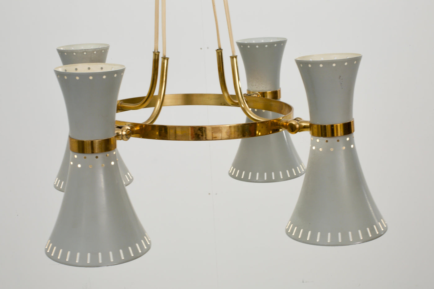 Ceiling lamp with 4 diabolo shades in Brass and Metal, Italy, 1960's