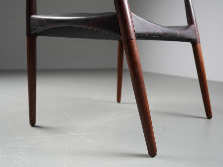 Armchair in Leather and Teak by Larsen and Bender for Willy Beck, Denmark, 1950