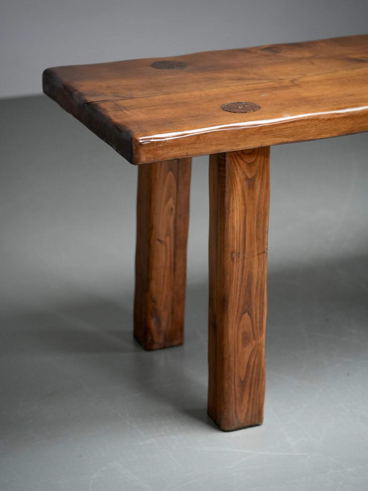 Brutalist Dining Room Set in Solid Pine including 6 Stools, France, 1970's
