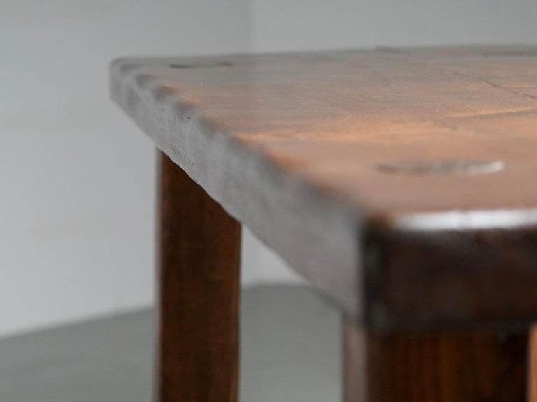 Brutalist Dining Room Set in Solid Pine including 6 Stools, France, 1970's