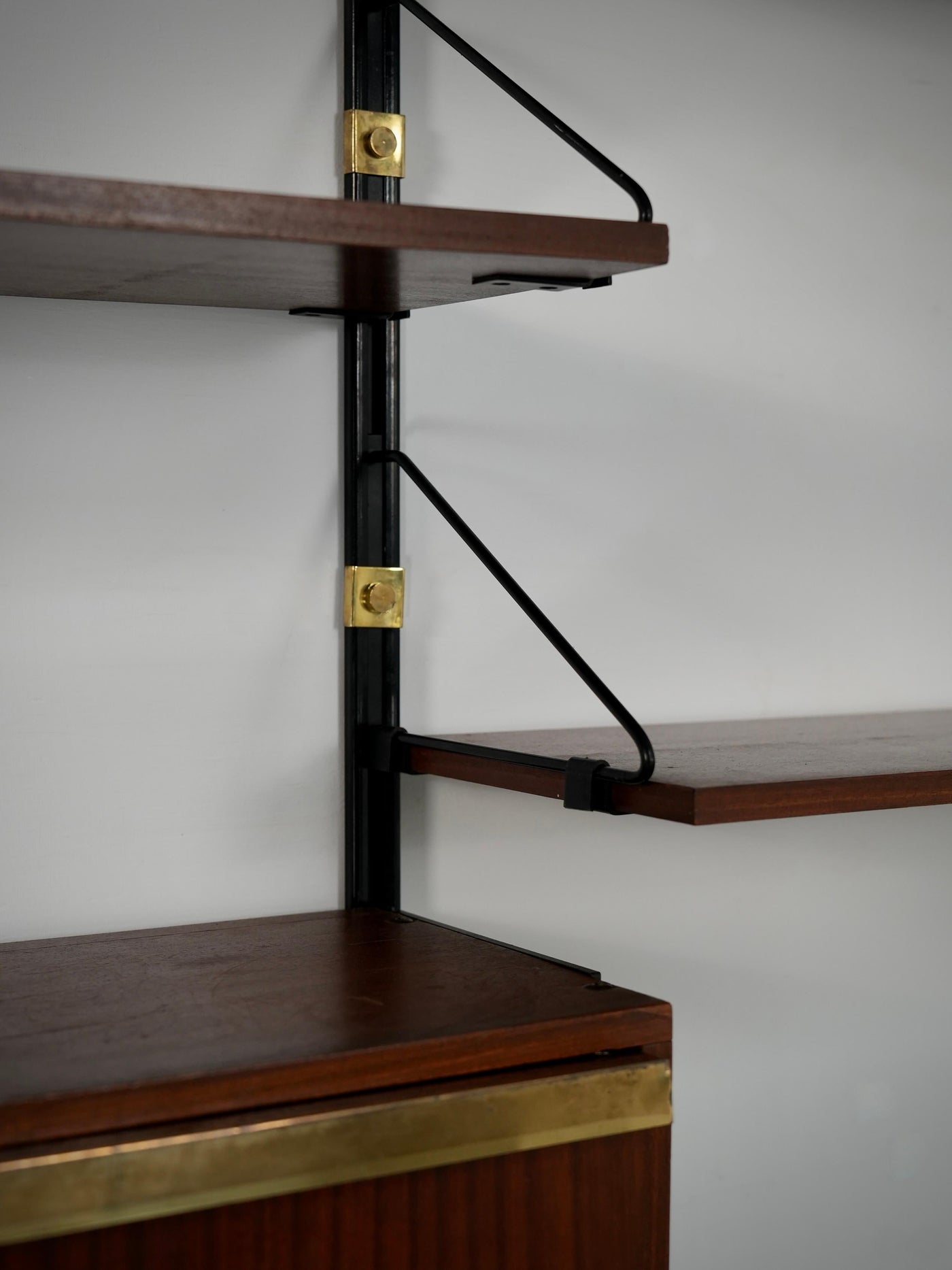 High modular Wall Unit with Dry Bar in Wood, Metal and Brass, Italy, 1960's